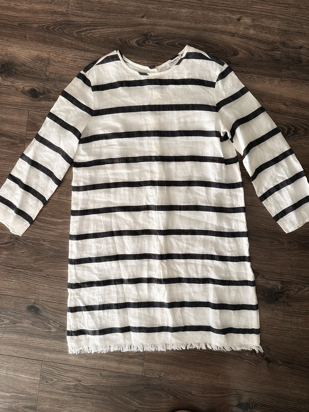 ‘S MaxMara Linen White Tent Dress with Black Stripes